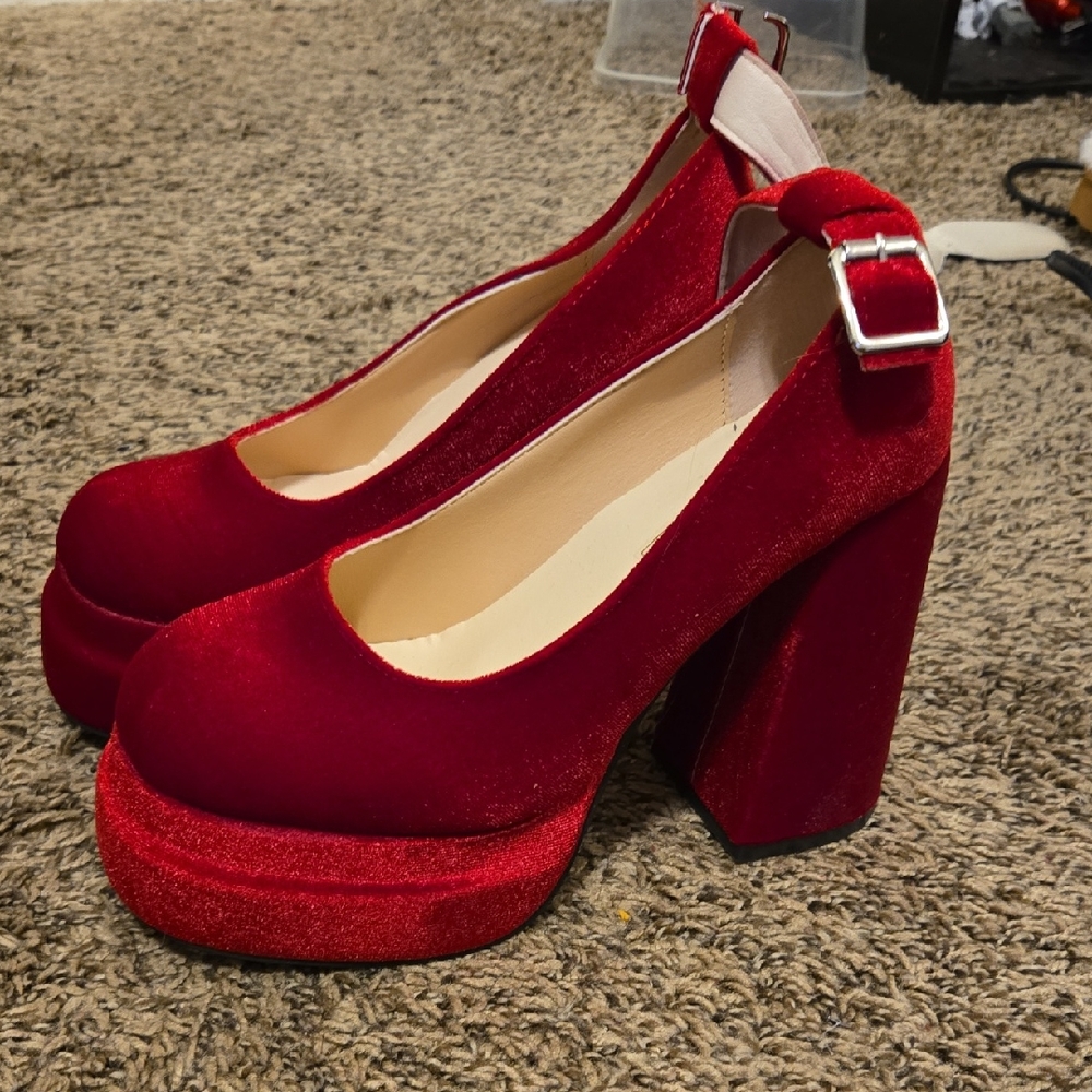 Elegant Red Velvet Platform Heels